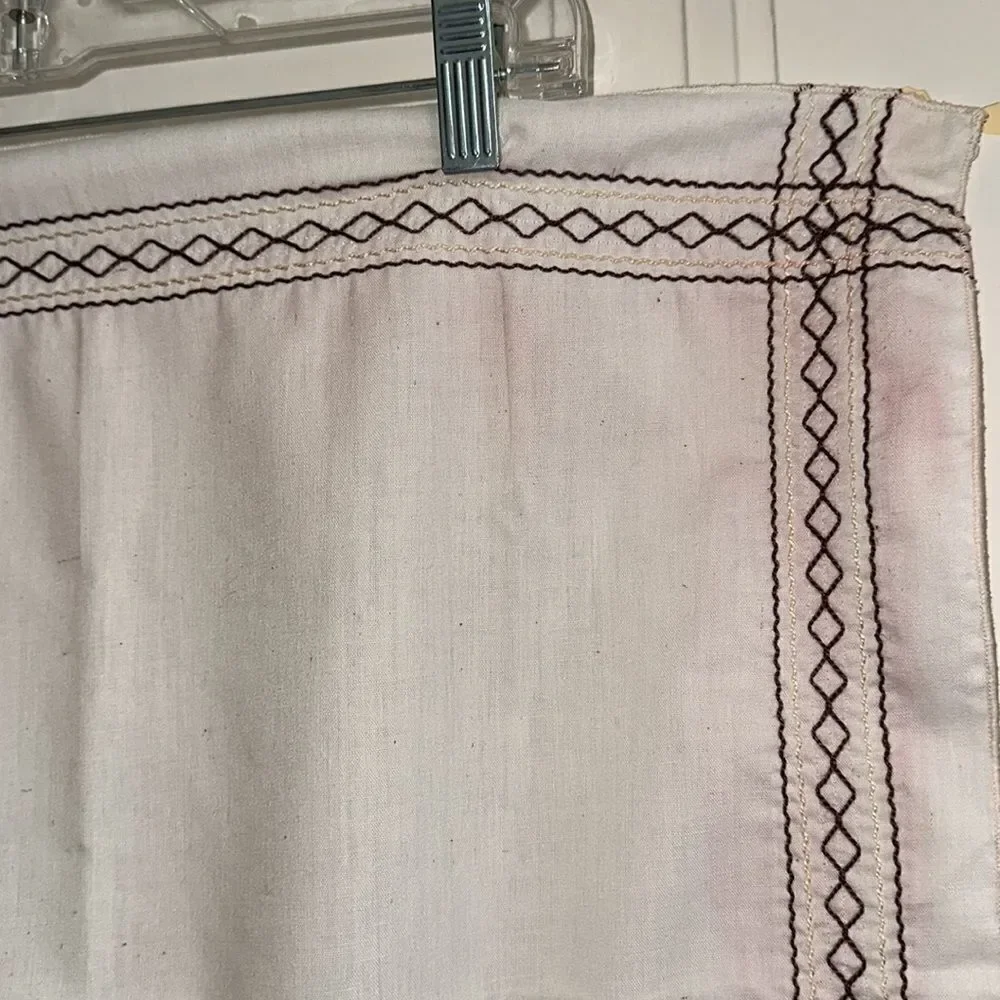 Vintage 70s‎ western style cream cotton/polyester scarf with embroidered edges